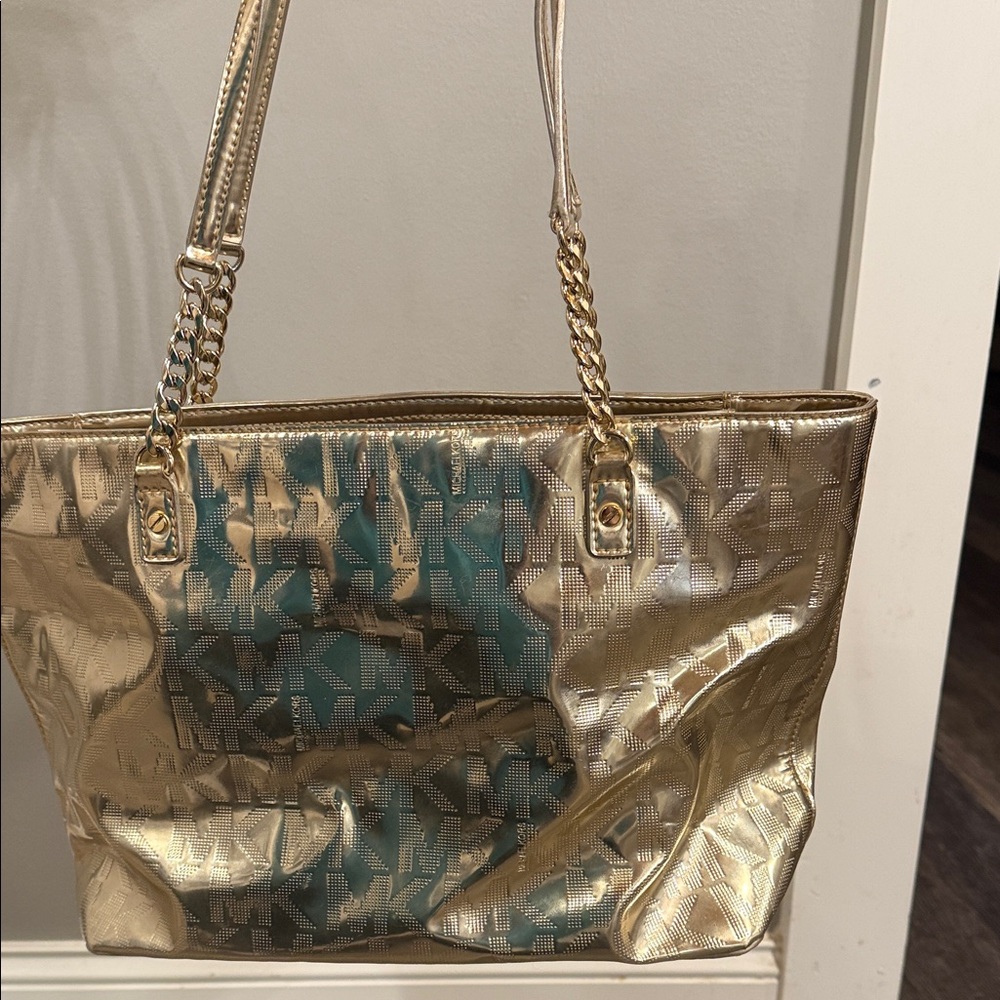 Michael Kors Metallic Gold Tote with Chain Straps